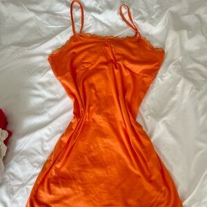 Orange Lace Trim Slip Dress Y2K Minimalist